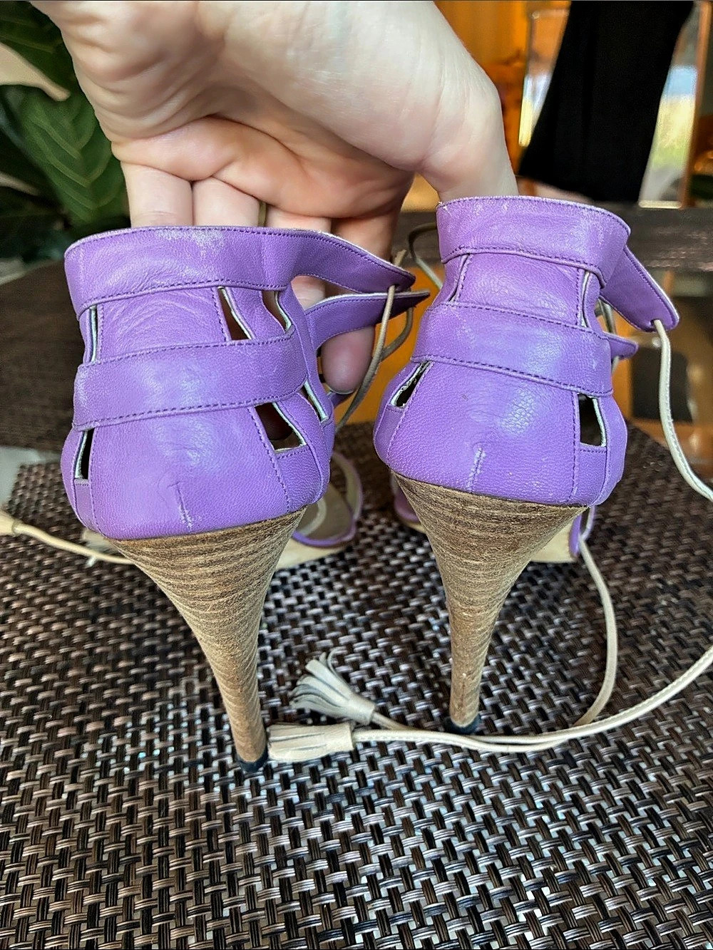 Manolo Blahnik Purple leather Lace-Up Stiletto Heels US 7.5 - Picture 4 of 7